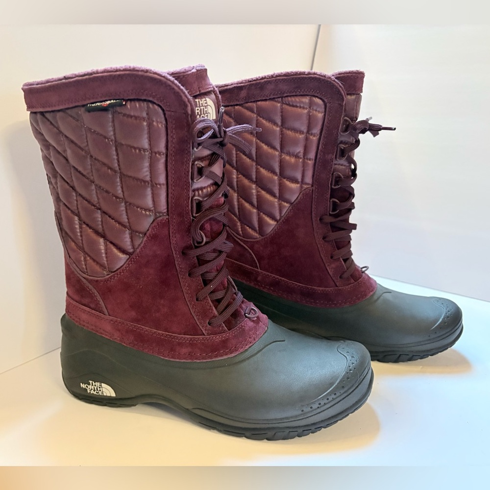 The North Face Tall Winter Snow Boots Thermoball Burgundy Purple Black Size 8.5